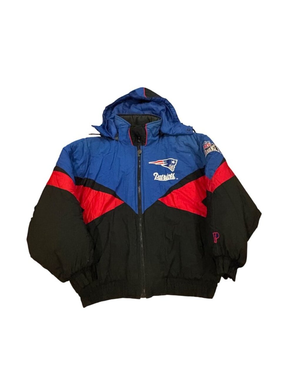 Vintage 90s Pro Player New England Patriots Hooded NFL Puffer Jacket Men's XL